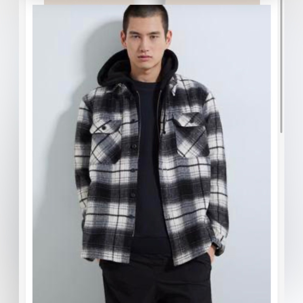 NWT! Zara Mens HOODED PLAID OVERSHIRT